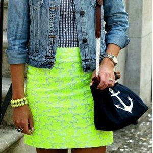 J.Crew Lime Green Floral Embroidered Mini Skirt 6